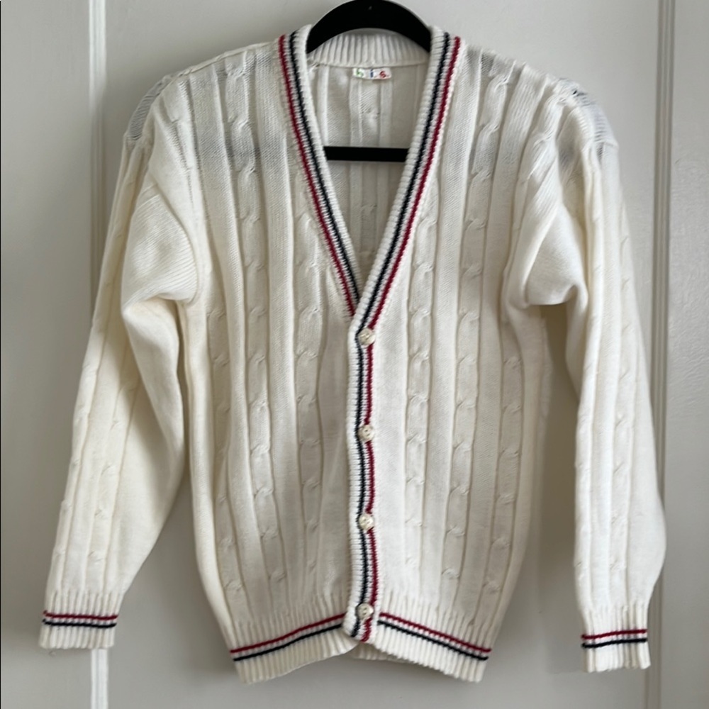 Vintage Cream Cardigan with Red and Black Trim - Picture 2 of 12